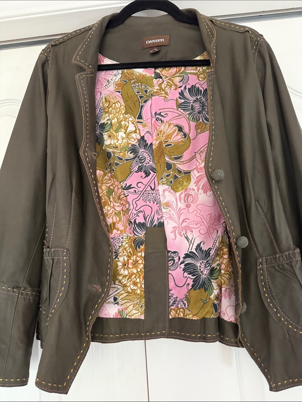 Danier Olive Leather Button-Front Blazer Soft, Beautiful